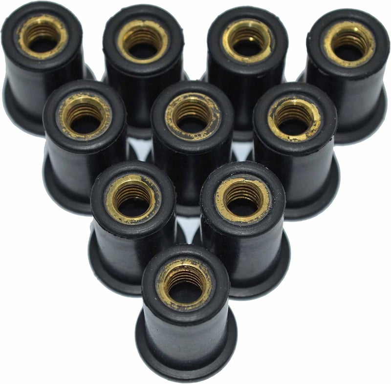 omonic 10 Pack Rubber Well Nuts with M4 M5 M6 Brass Insert 4mm 5mm 6mm Metric Wellnuts Motorcycle Windscreen - Image 1